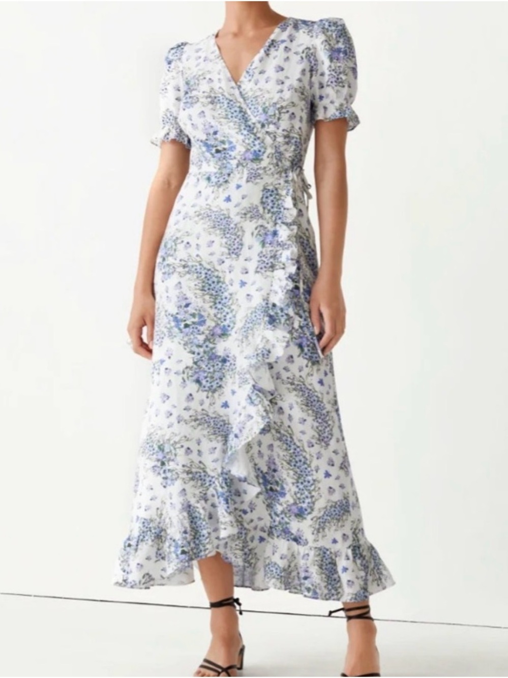 Los Angeles Atelier & Other Stories Floral Wrap Midi Dress in White and Lavender